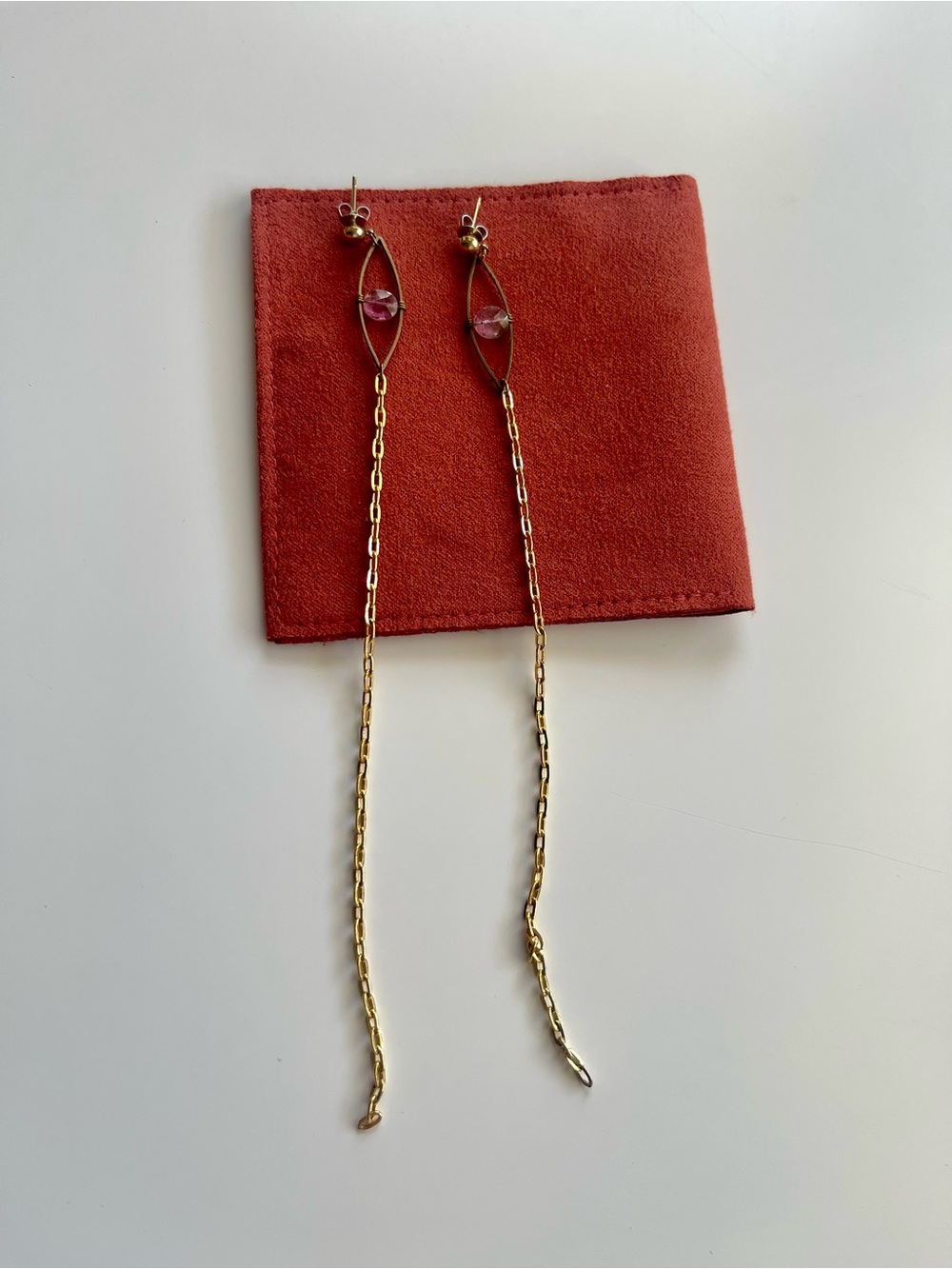Handmade Brass Drop Earrings with Watermelon Tourmaline